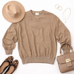 Carole Little Saint Tropez West Silk Taupe Pullover Blouse Vintage Womens 12 EUC